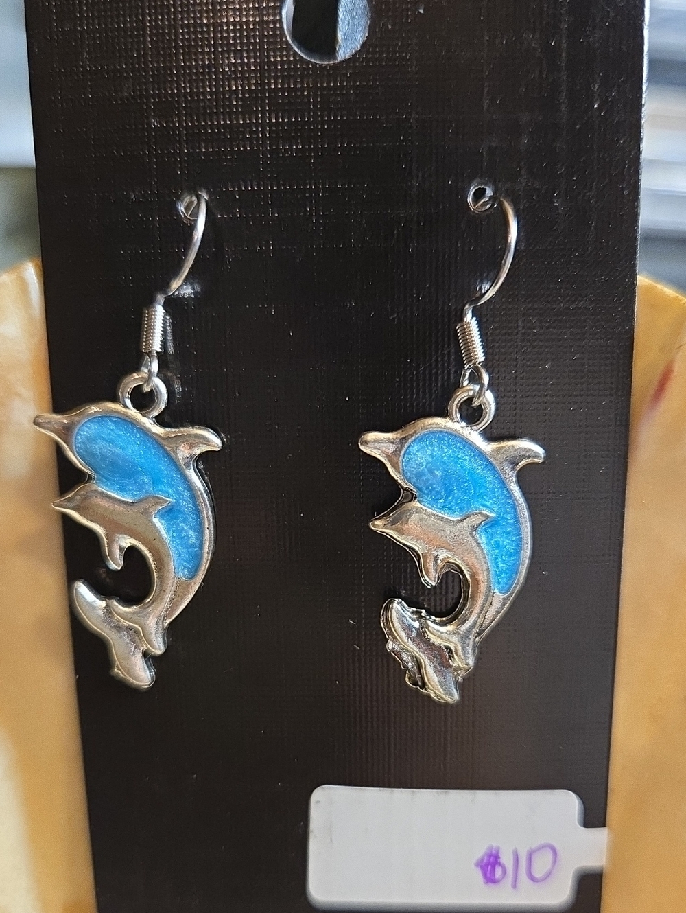 Blue Enamel Dolphin Earrings